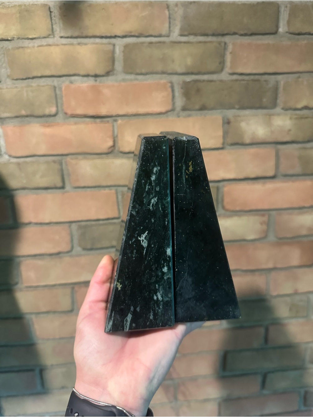 Green marble Pyramid Bookends - Pair